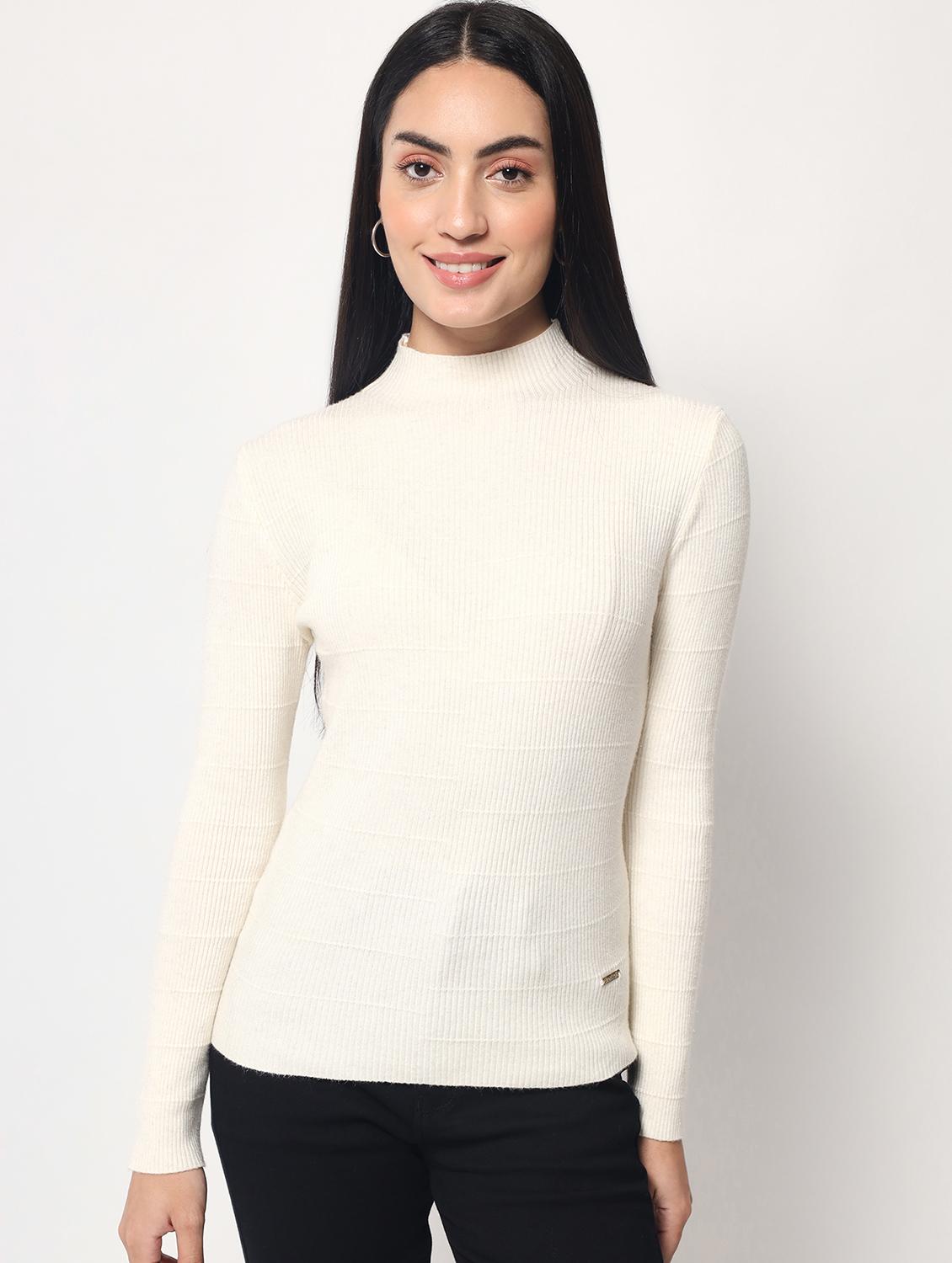 women cream self design regular pullover - 21057948 -  Zoom Image - 0