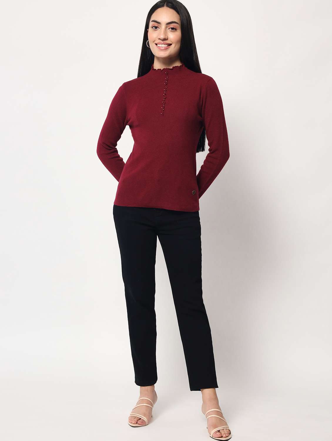 women solid maroon regular pullover - 21057949 -  Standard Image - 3