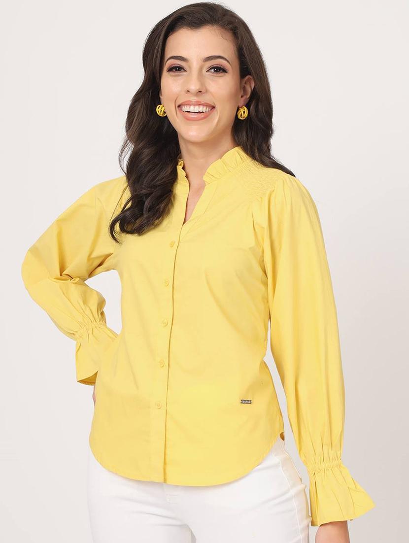 yellow solid regular shirt - 21058018 -  Zoom Image - 0