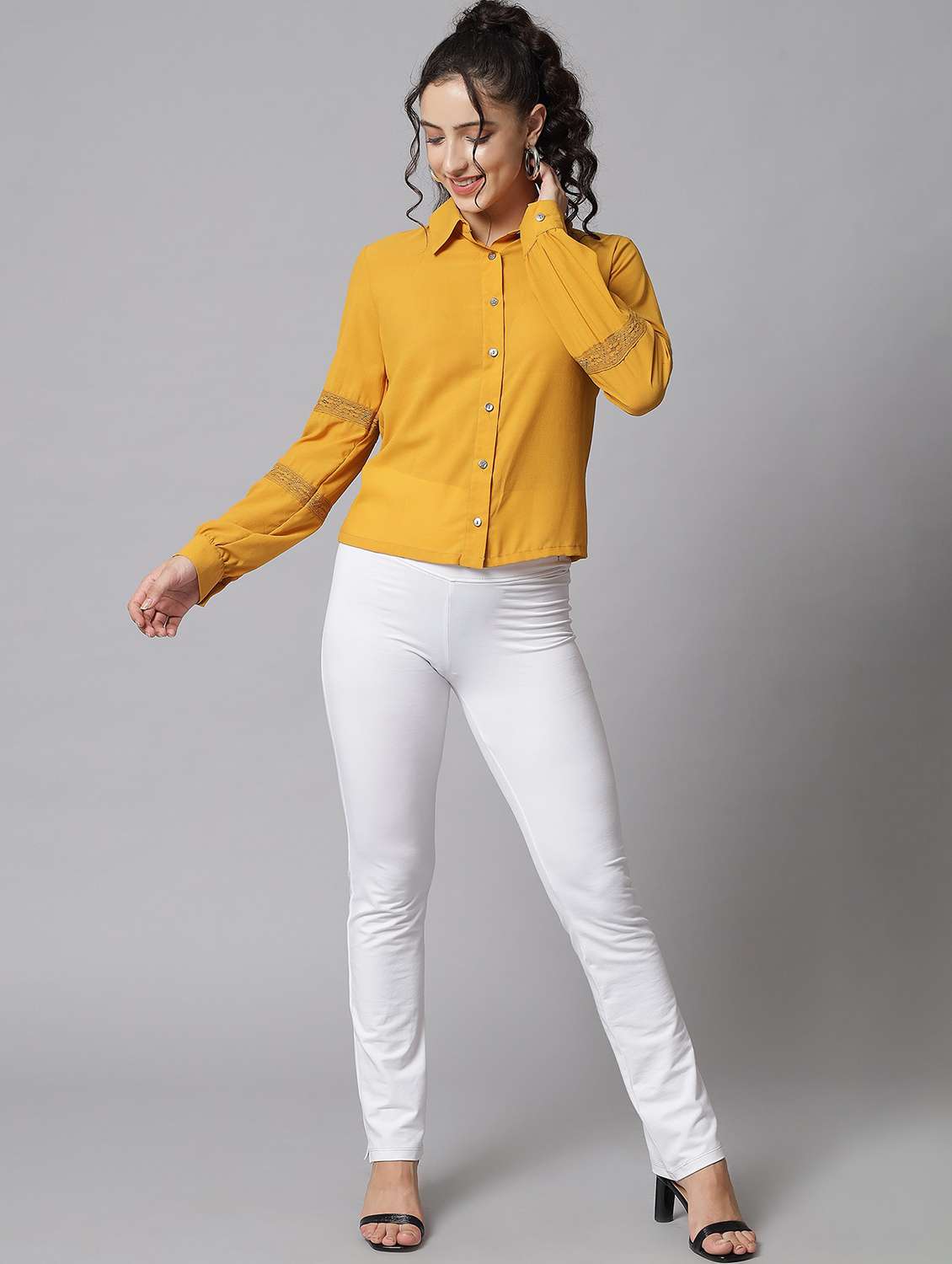 women solid yellow casual shirt - 21058024 -  Standard Image - 3