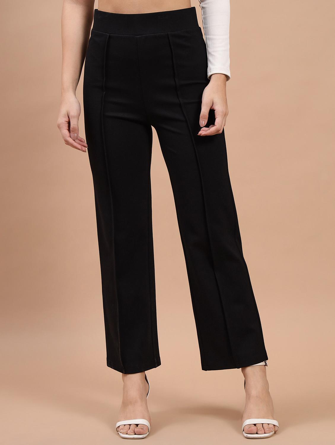 women solid black flat front trouser - 21058057 - Zoom Image - 0