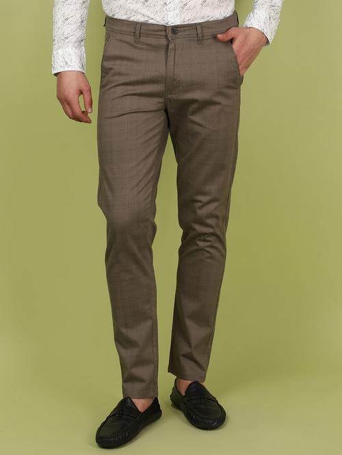 olive cotton flat front casual trousers - 21058218 - Standard Image - 0
