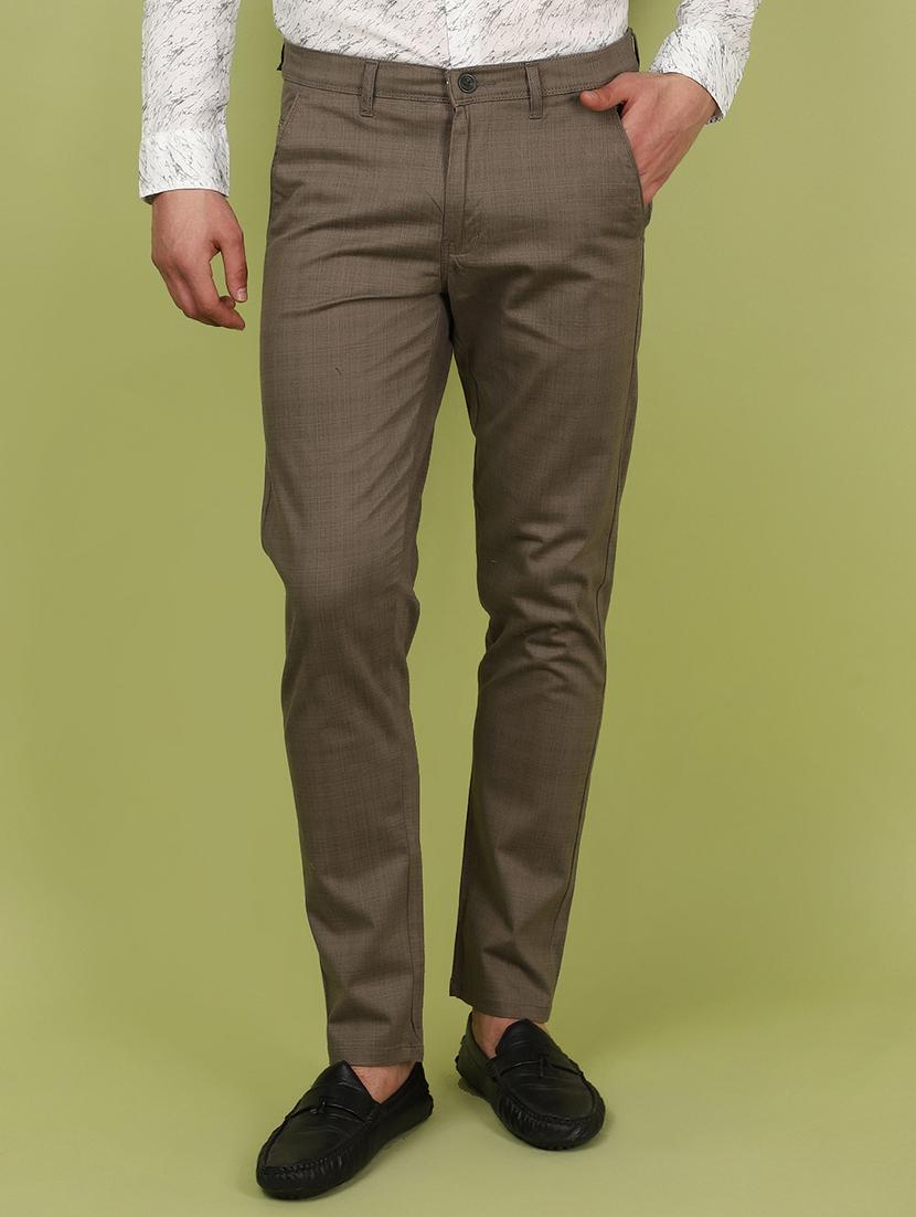 olive cotton flat front casual trousers - 21058218 - Zoom Image - 0