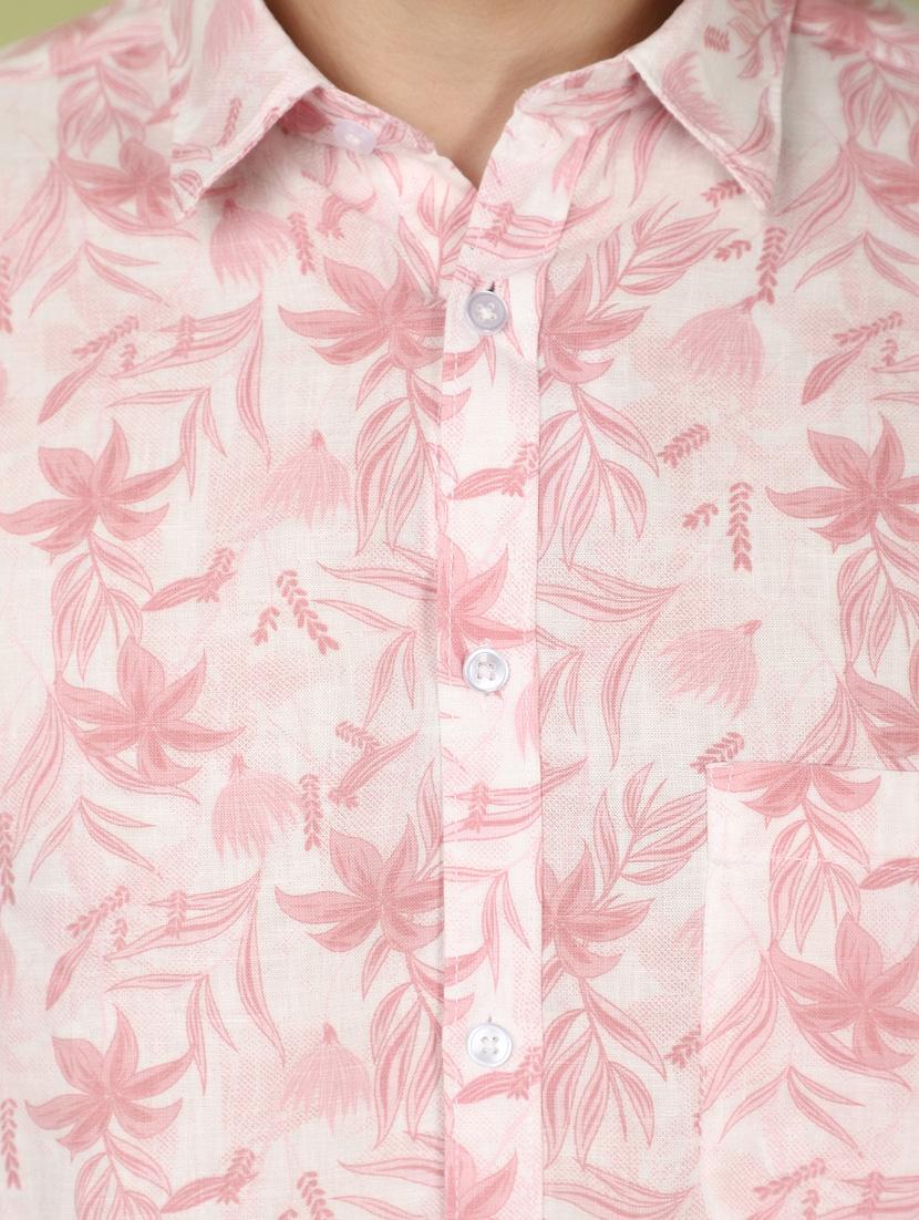 men pink regular fit floral printed casual shirt - 21058238 - Standard Image - 5