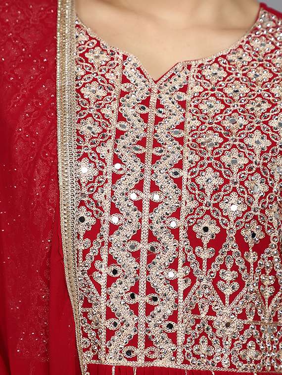 women red notch neck kurta dupatta set - 21058244 -  Standard Image - 5