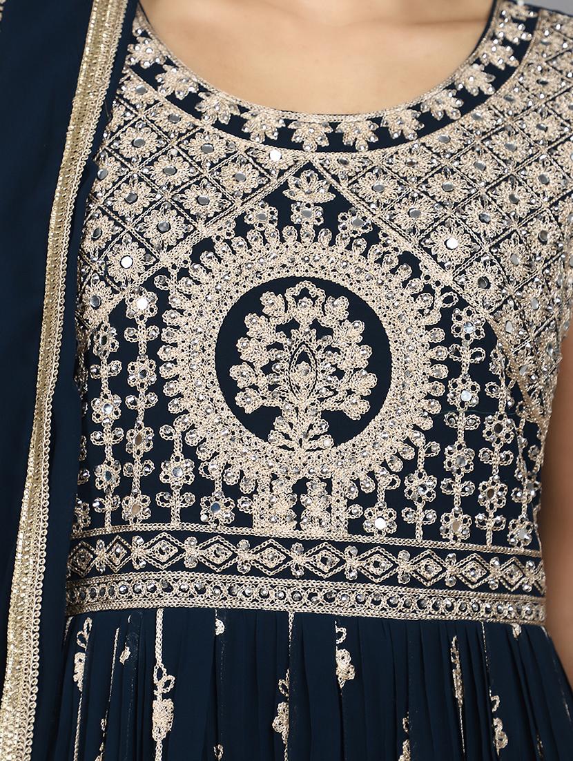women blue embroidered a-line ethnic dress with dupatta - 21058245 - Standard Image - 5