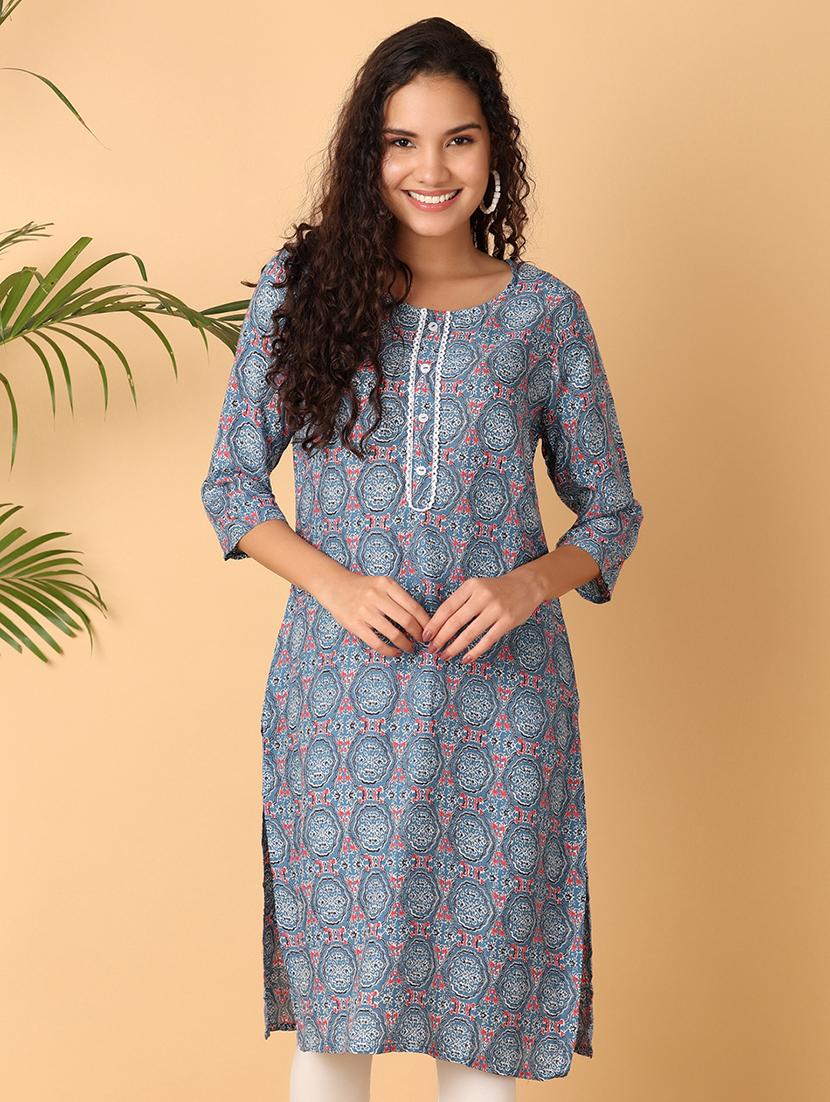 women blue printed a-line kurta - 21058301 -  Zoom Image - 0