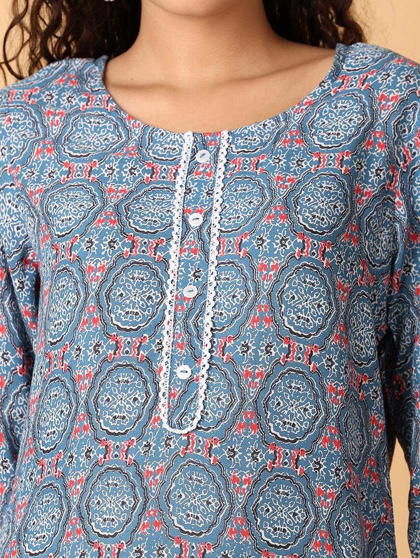 women blue printed a-line kurta - 21058301 - Standard Image - 5