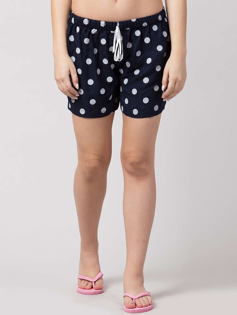 women navy blue polka dots printed regular shorts - 21058338 -  Zoom Image - 0