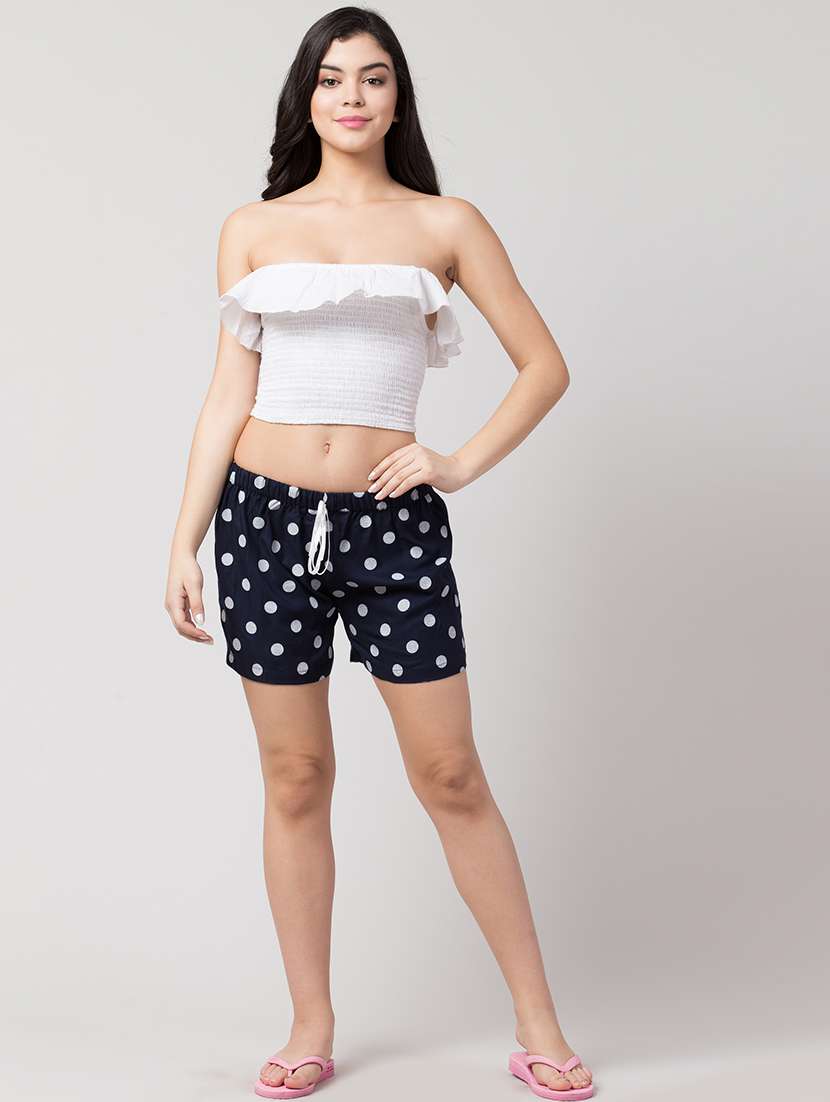women navy blue polka dots printed regular shorts - 21058338 -  Standard Image - 3