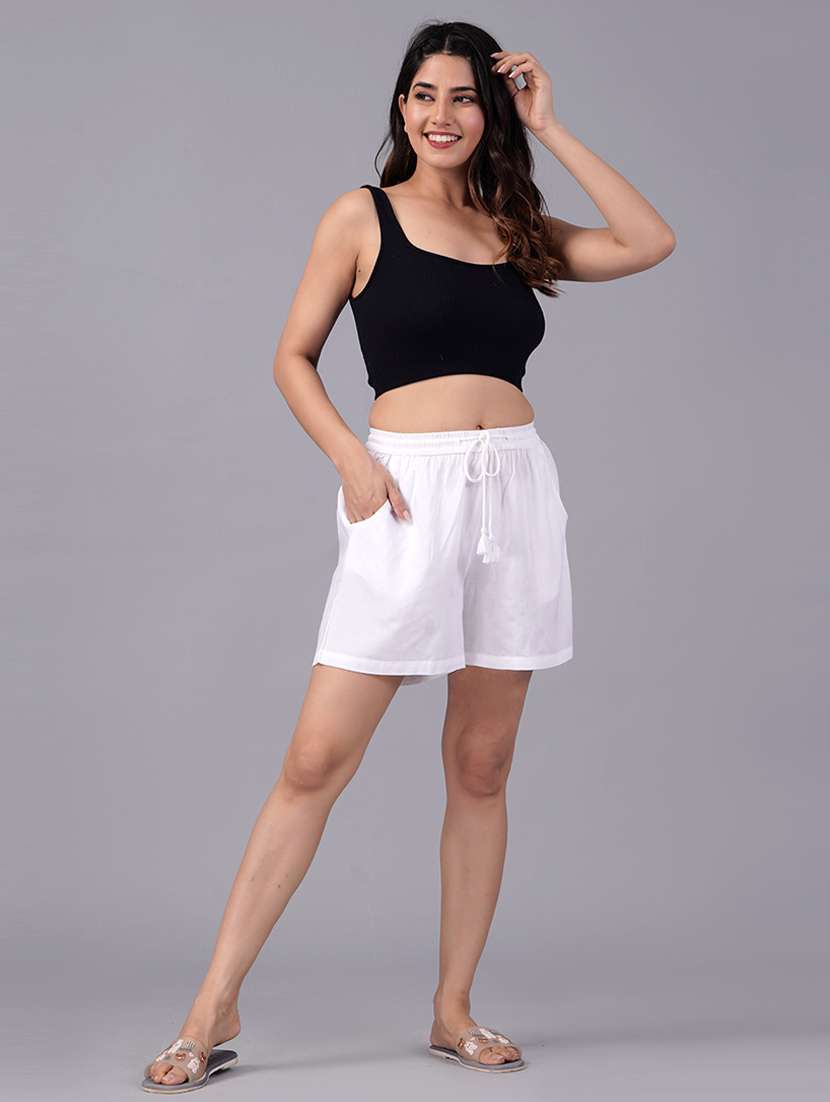 women solid white regular shorts - 21058731 - Standard Image - 3