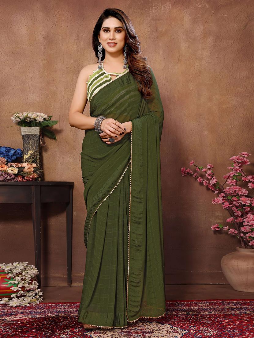 women checkered ready to wear saree - 21058759 - Zoom Image - 0