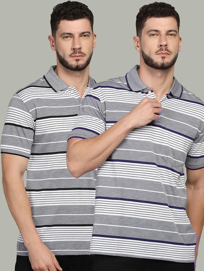 pack of 2 grey striped printed polo t-shirt - 21058781 - Zoom Image - 0