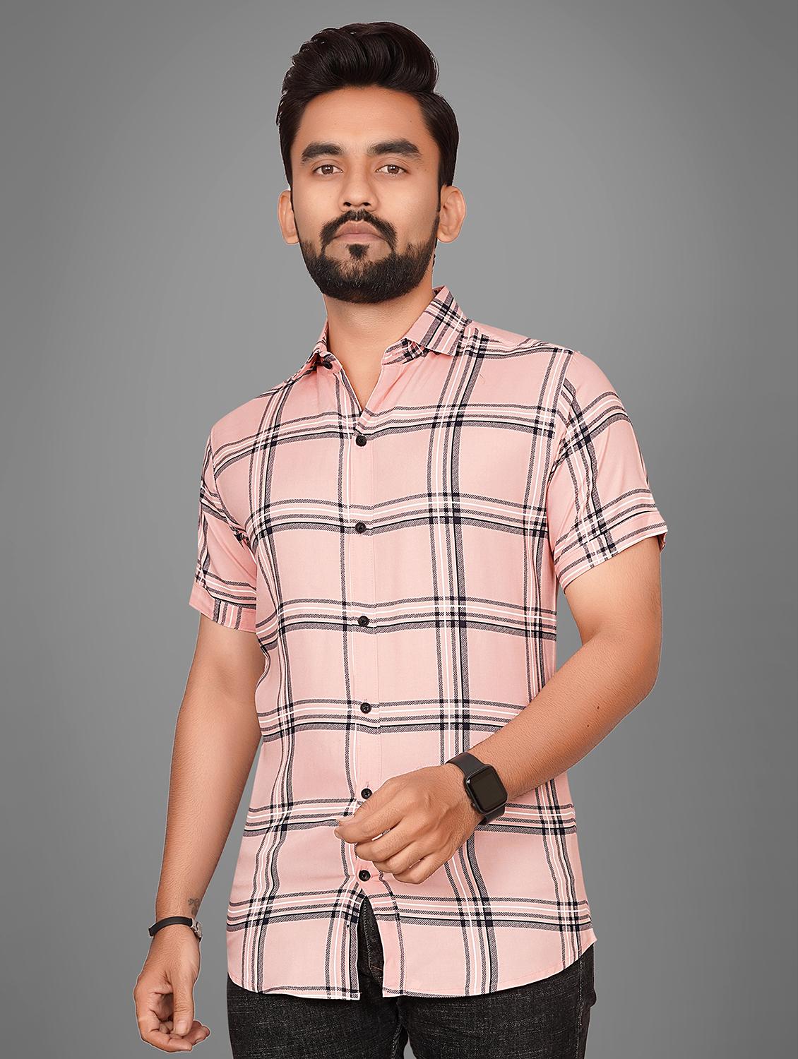 peach checkered casual shirt - 21059131 - Zoom Image - 0