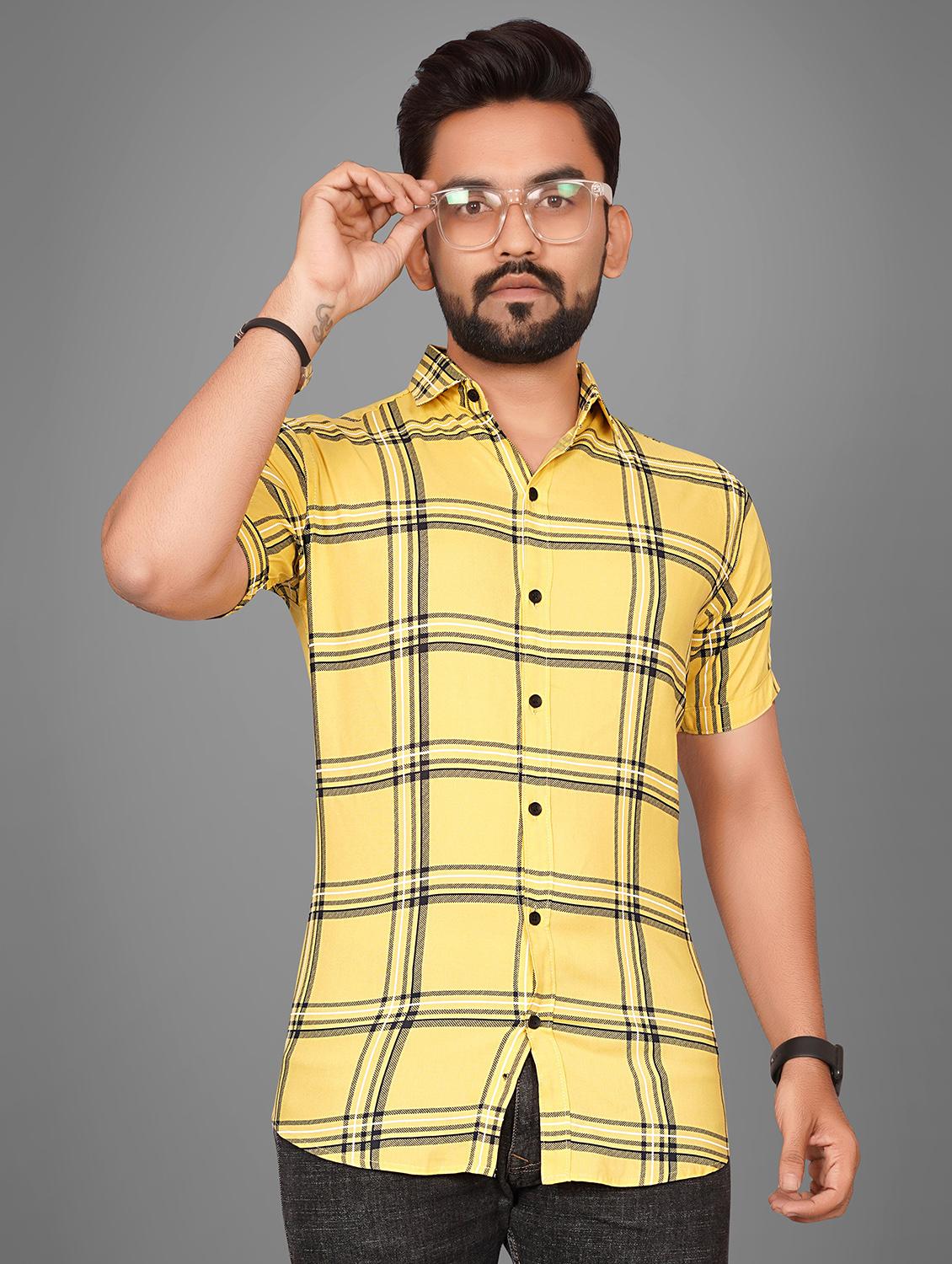 yellow checkered casual shirt - 21059133 - Zoom Image - 0