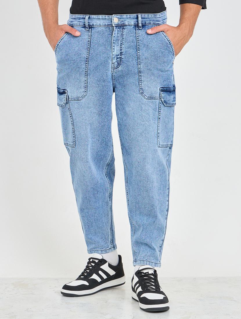 men mid rise solid cargos - 21059218 - Zoom Image - 0