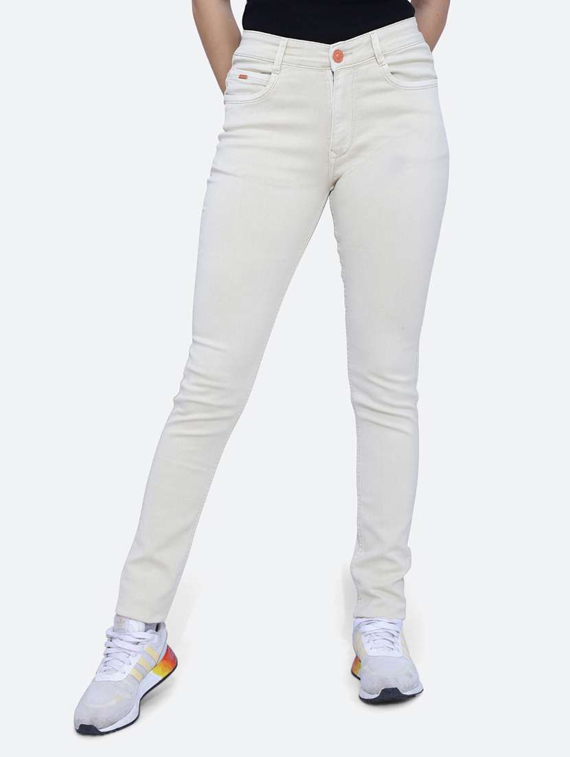 women solid white denim jeans