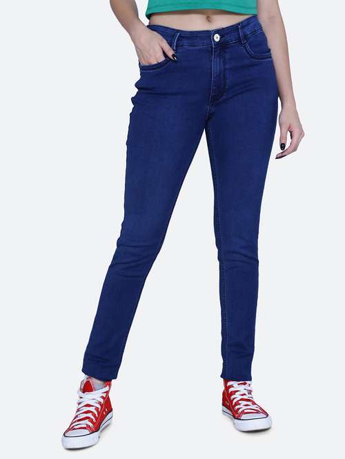 women solid blue denim jeans - 21059558 - Standard Image - 0
