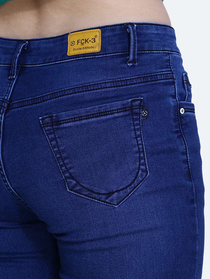 women solid blue denim jeans - 21059558 - Standard Image - 5
