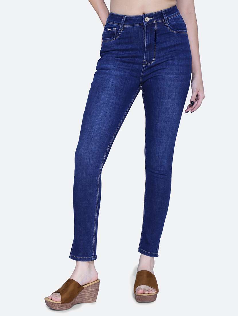 women blue washed denim jeans