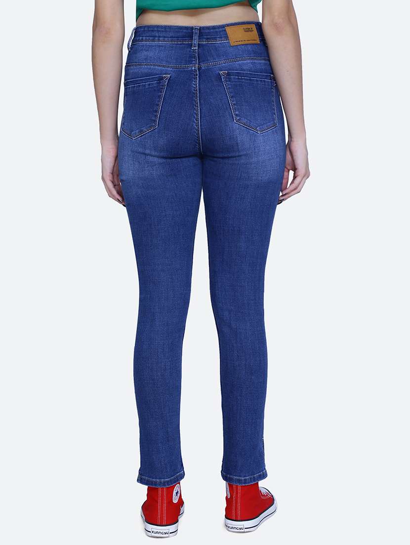 women solid blue washed denim jeans - 21059677 -  Standard Image - 3