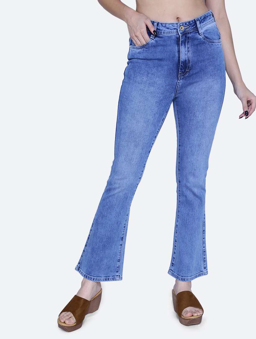 women solid blue bootcut jeans
