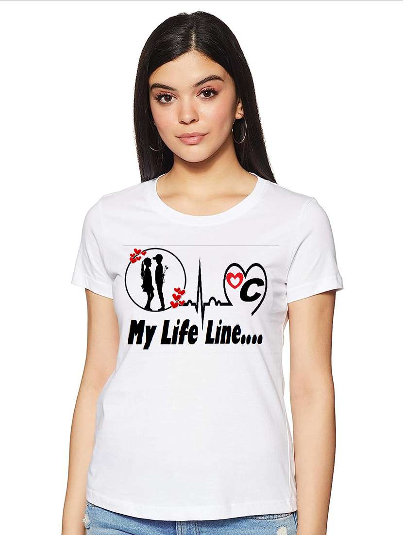 women white front print casual t-shirt