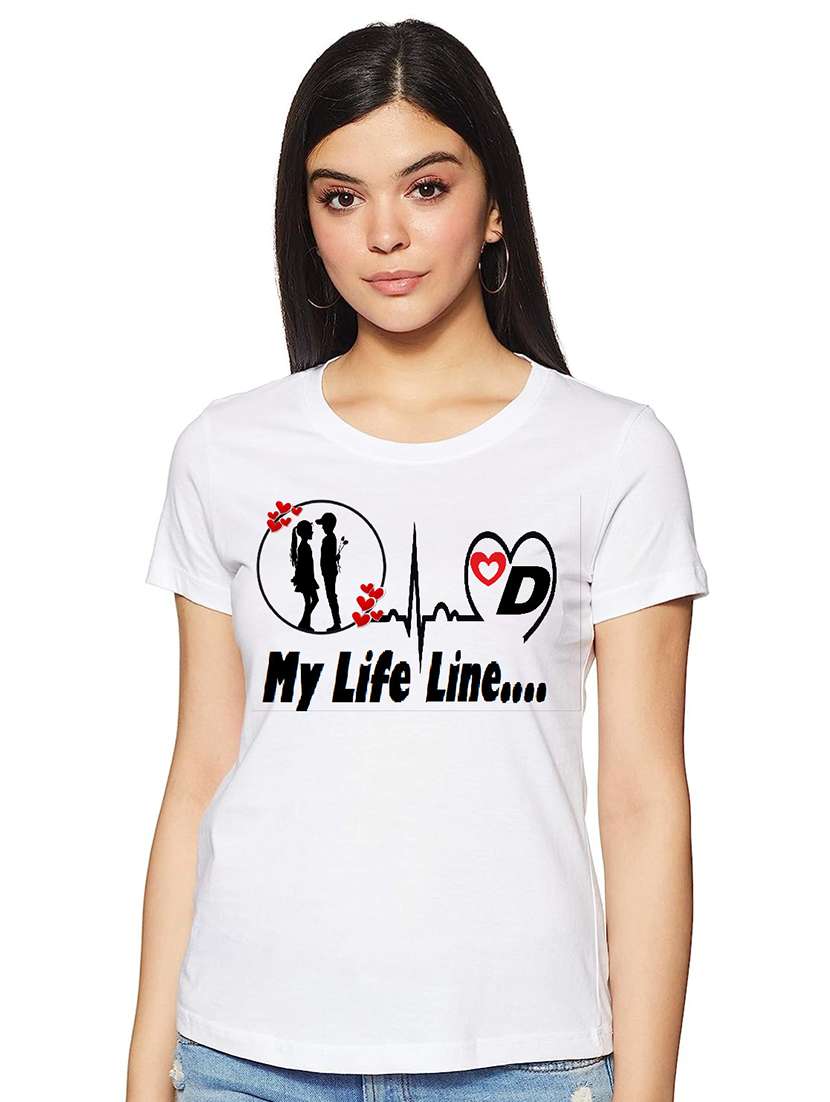 women white front print casual t-shirt