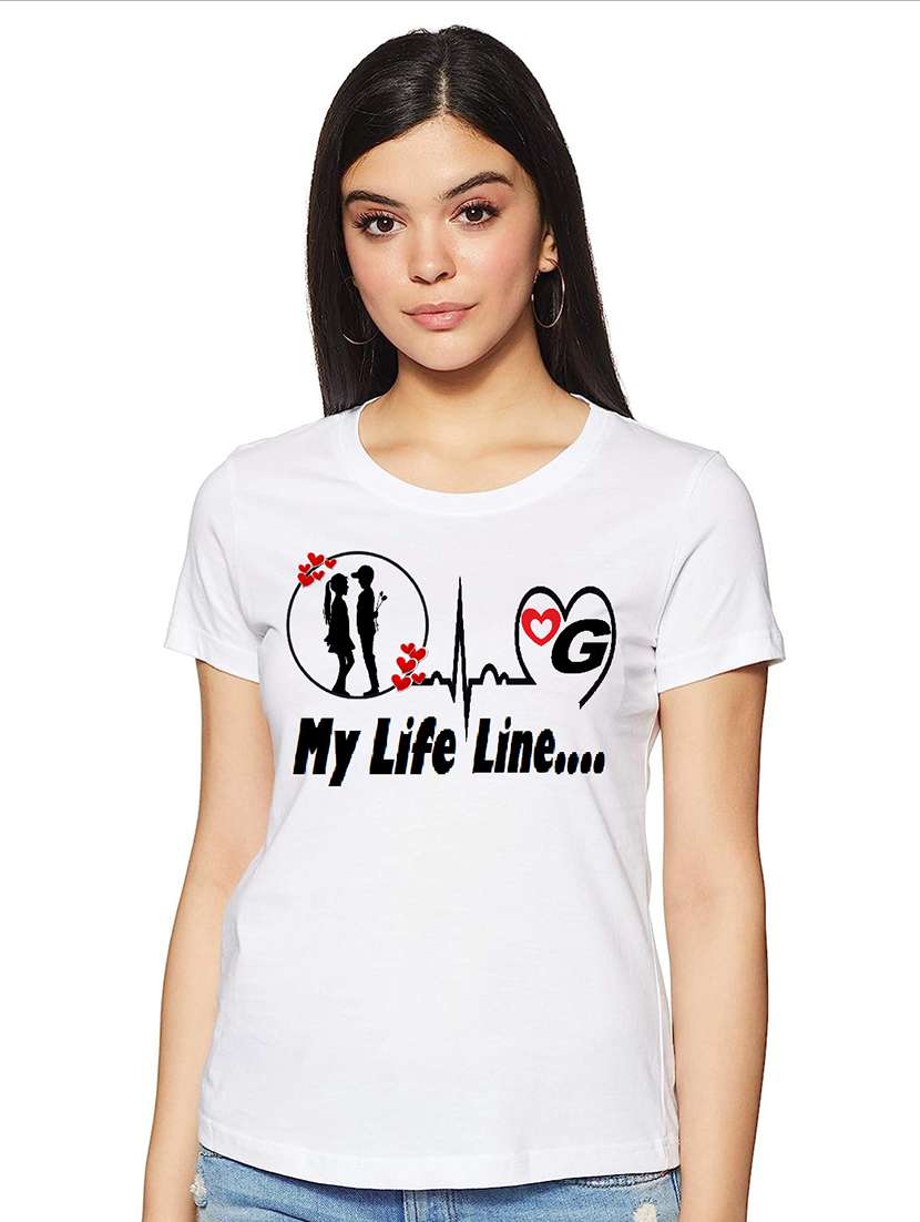 women white front print casual t-shirt