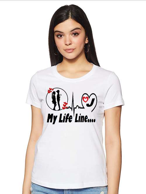 women white front print casual t-shirt - 21059871 -  Standard Image - 0