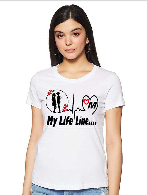 women white front print casual t-shirt - 21059873 -  Standard Image - 0
