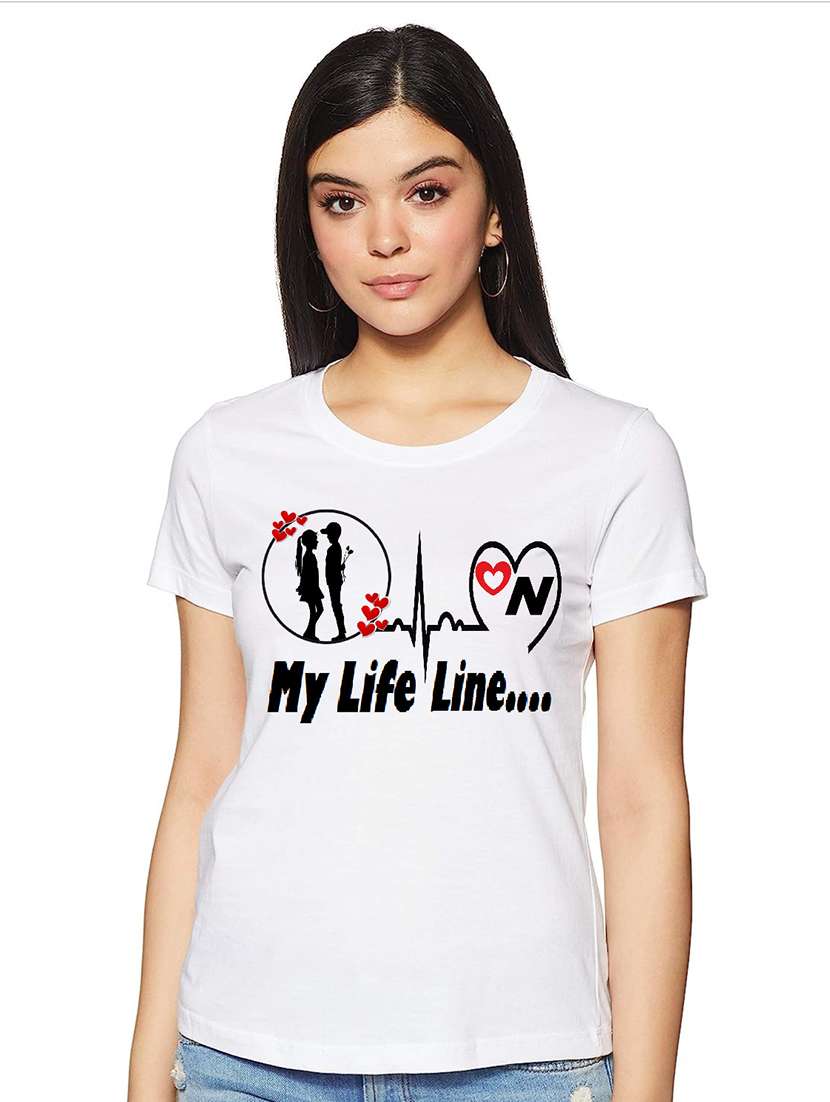 women white front print casual t-shirt