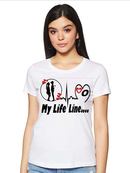 women white front print casual t-shirt - 21059875 - Standard Image - 0