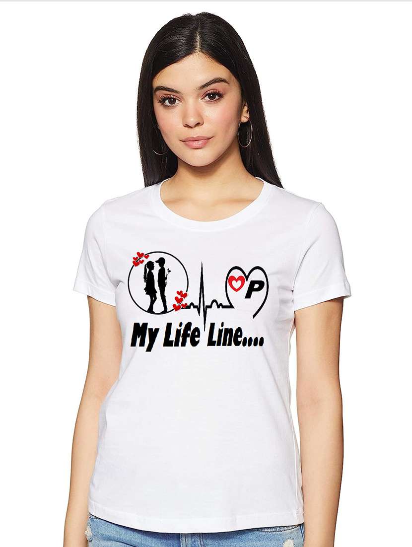 women white front print casual t-shirt