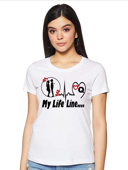 women white front print casual t-shirt - 21059877 -  Standard Image - 0