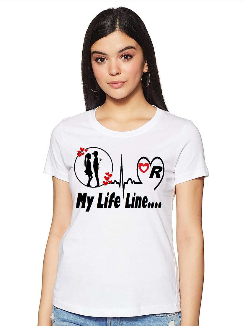 women white front print casual t-shirt