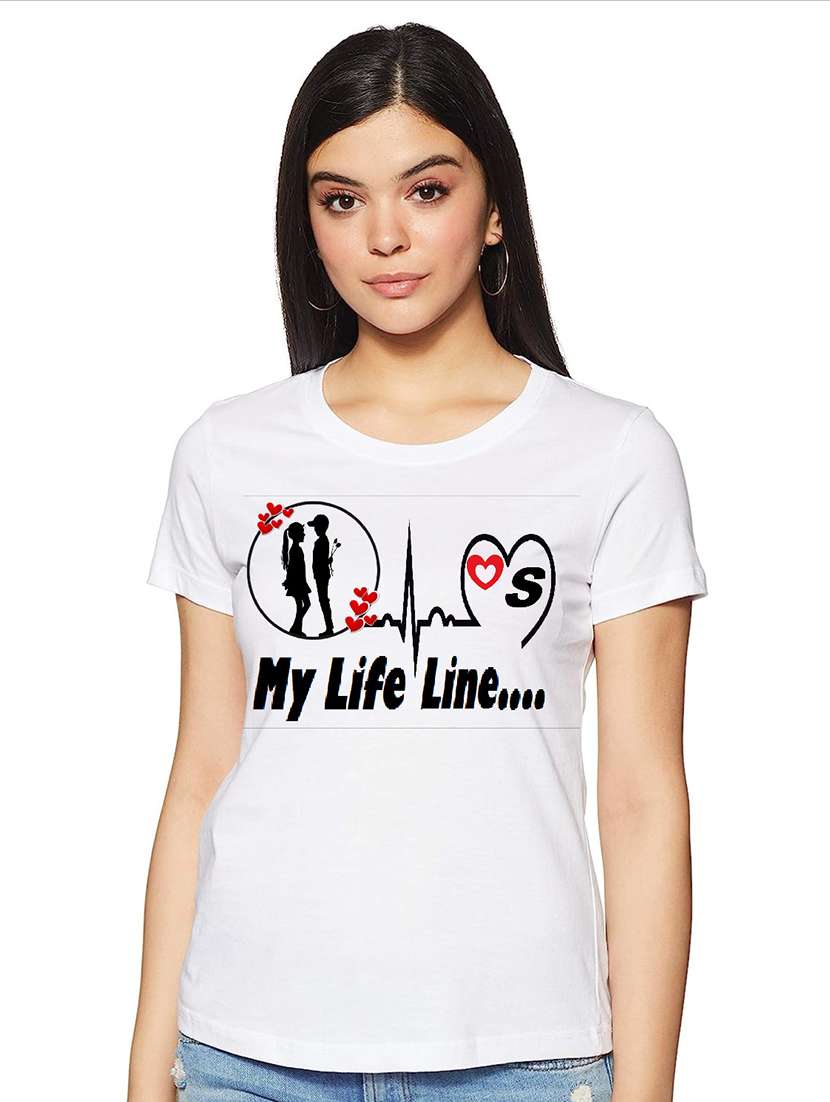 women white front print casual t-shirt