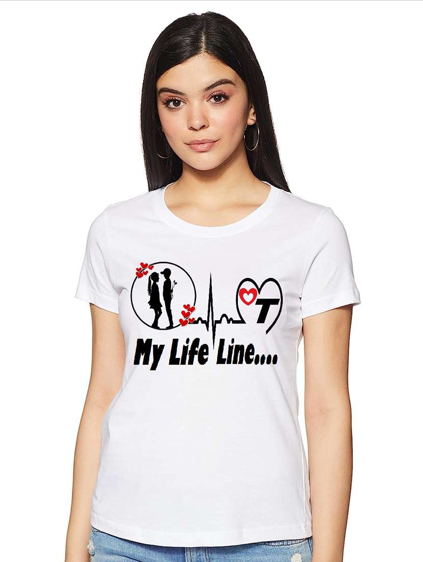 women white front print casual t-shirt