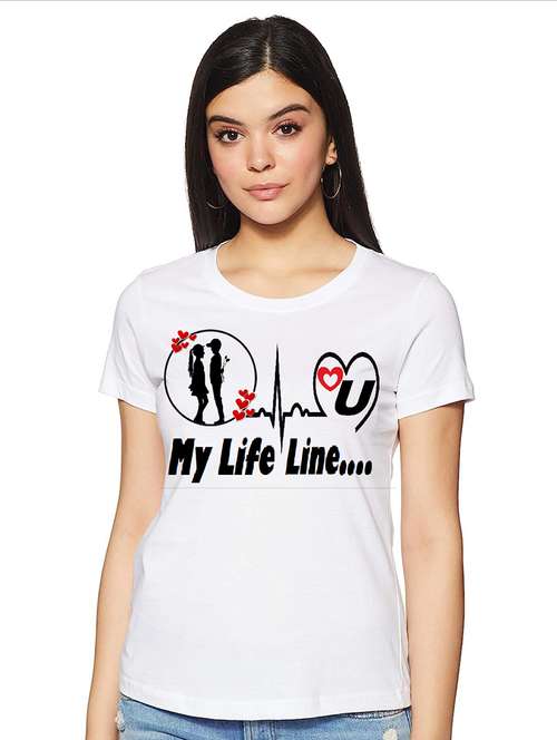 women white front print casual t-shirt - 21059881 -  Standard Image - 0