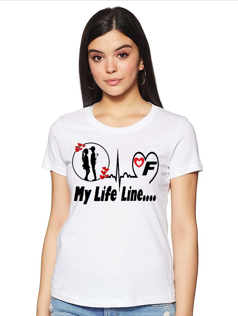 women white front print casual t-shirt