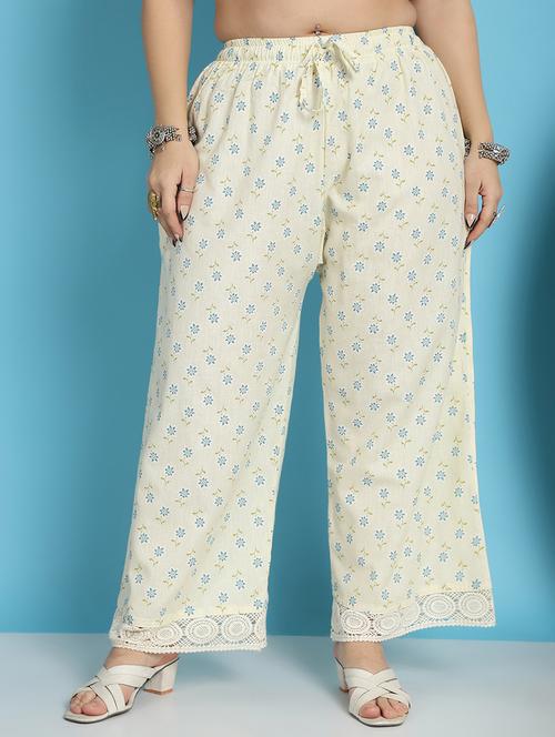 cream floral printed straight palazzo - 21059911 - Standard Image - 0