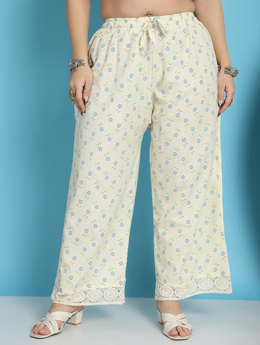 cream floral printed straight palazzo - 21059911 - Zoom Image - 0