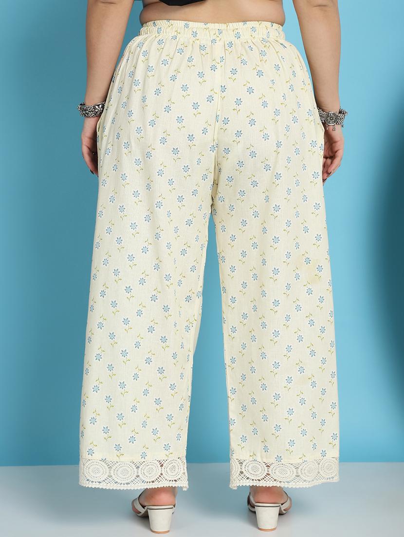 cream floral printed straight palazzo - 21059911 - Standard Image - 3