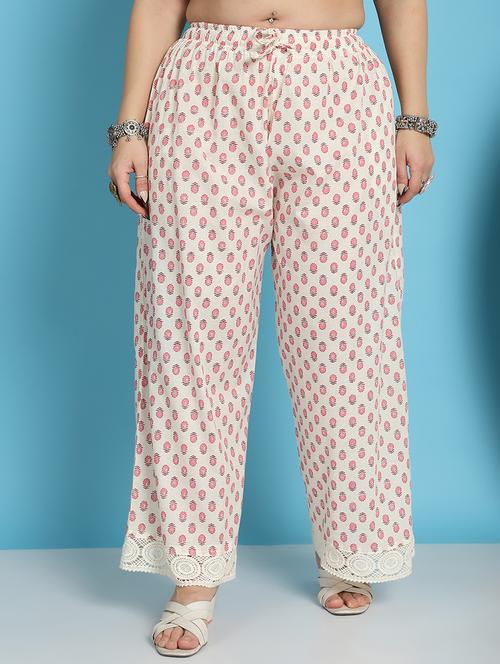 cream floral printed straight palazzo - 21059912 -  Standard Image - 0