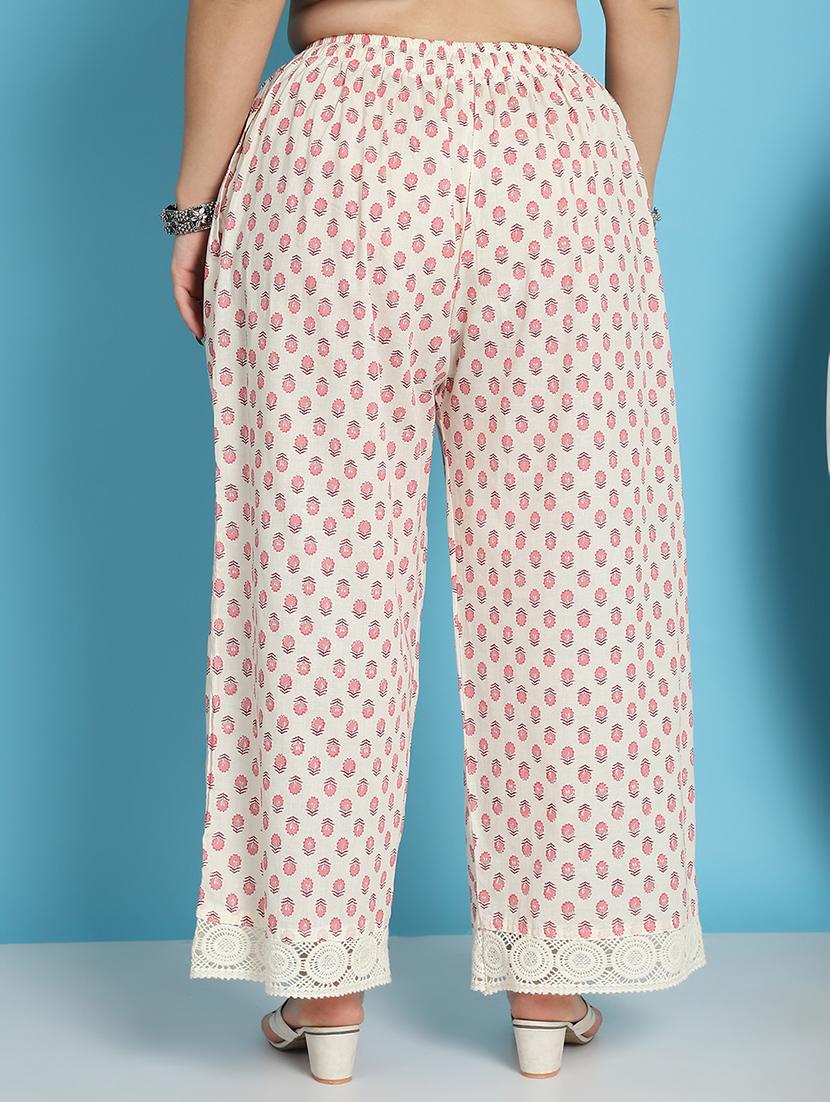 cream floral printed straight palazzo - 21059912 - Standard Image - 3