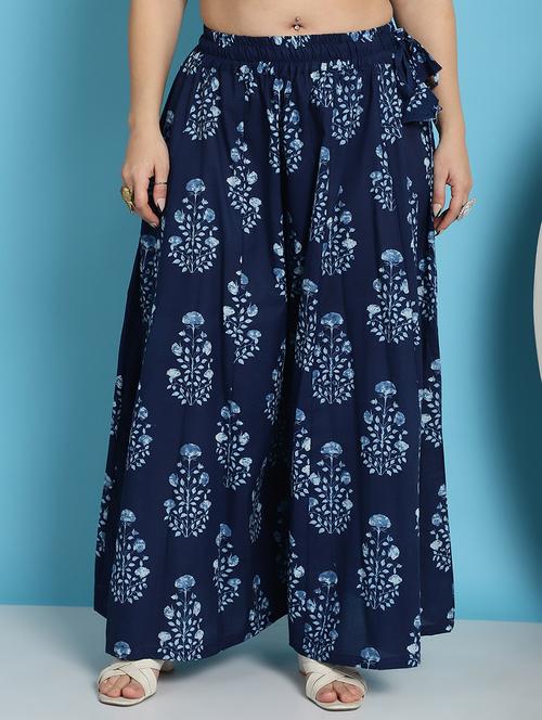 navy blue printed flared palazzo - 21059913 - Standard Image - 0