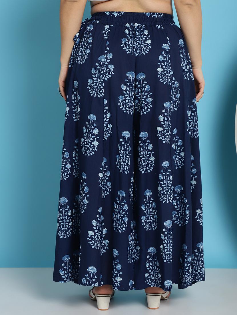 navy blue printed flared palazzo - 21059913 - Standard Image - 3