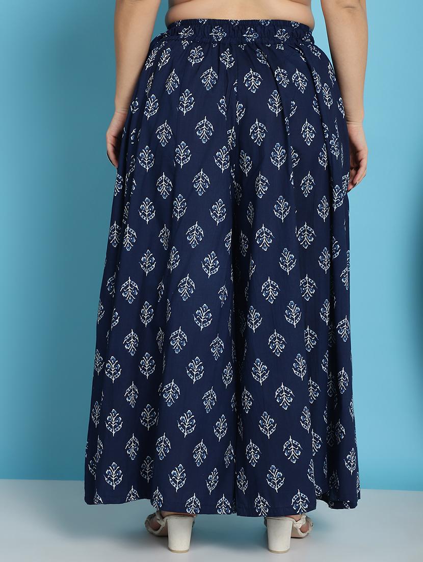 navy blue printed flared palazzo - 21059914 - Standard Image - 3