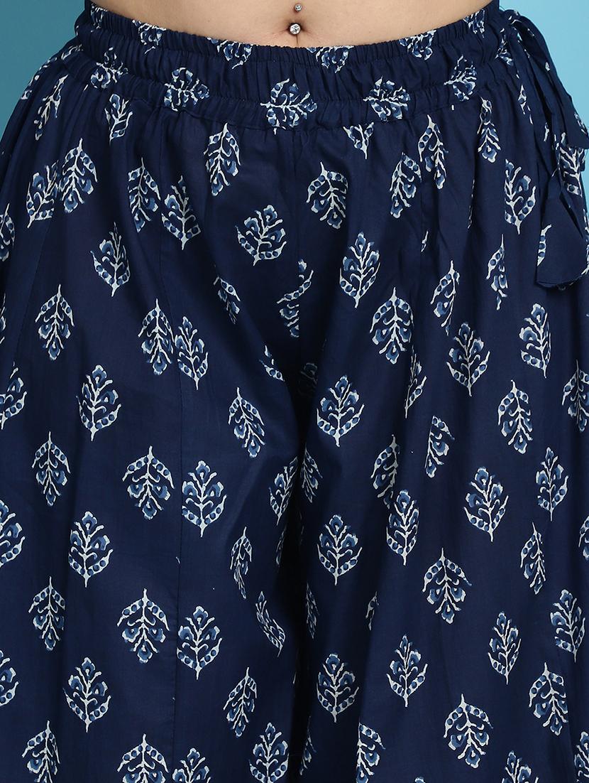 navy blue printed flared palazzo - 21059914 - Standard Image - 5