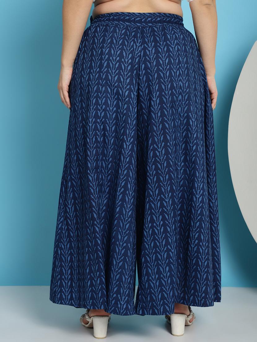 navy blue printed flared palazzo - 21059915 - Standard Image - 3